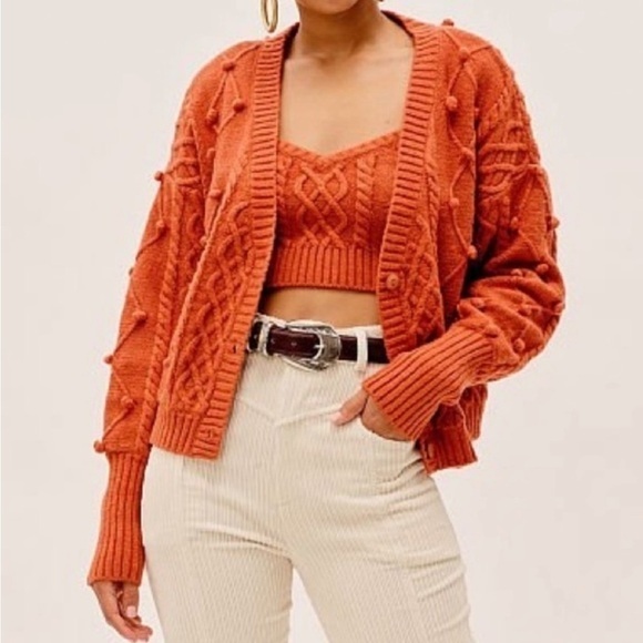 For Love & Lemons Pom‎ Pom Chunky Knit Cardigan Sweater - Picture 1 of 10